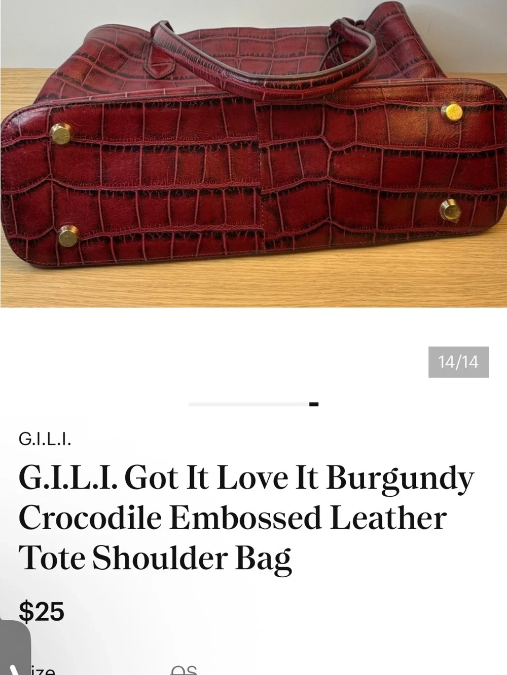 Elegant Burgundy Croc-Embossed Tote Bag - Women